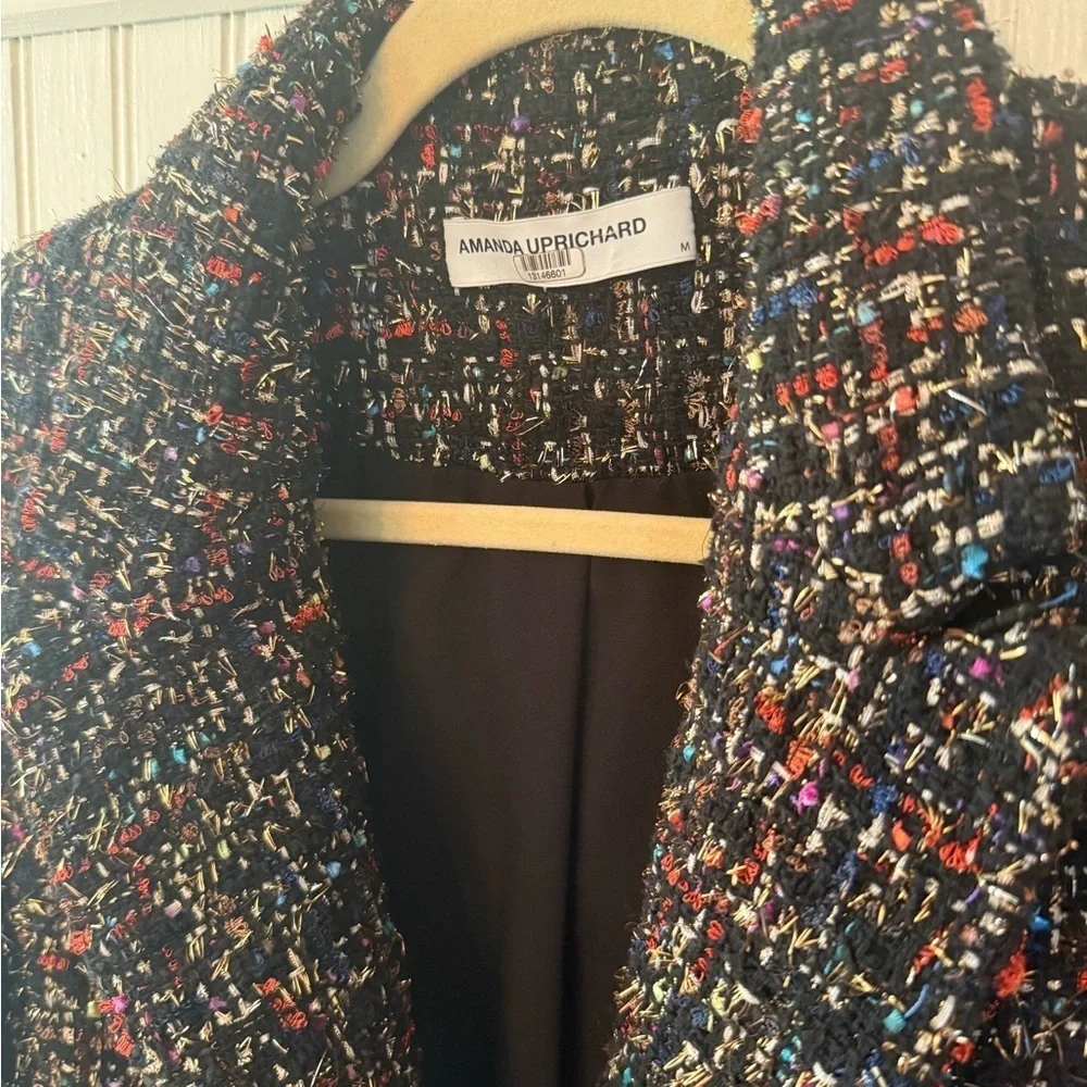 Amanda Uprichard Black Tweed Metallic Confetti Single Button Medium Blazer - Picture 2 of 5